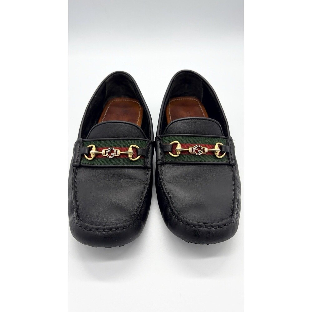 GUCCI Driver Men's Black Leather Horsebit With Web Loafers New UK 7 US 7.5 - Picture 4 of 16